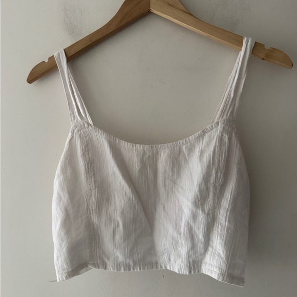 Aerie White Smocked Cotton Woven Corset Cropped Tank Top - Picture 2 of 7